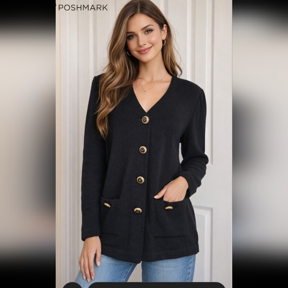 St. John Jackets & Blazers - Vintage St John by Marie Gray Black Santana Knit Blazer Jacket- Size 16